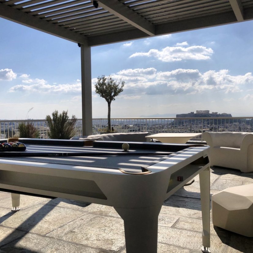 Kulečníkový stůl HYPHEN OUTDOOR, bílý rám, tmavě šedé plátno